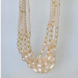 New Vintage Diversity Gold Tone Imitation 6 pearl strand necklace 20"